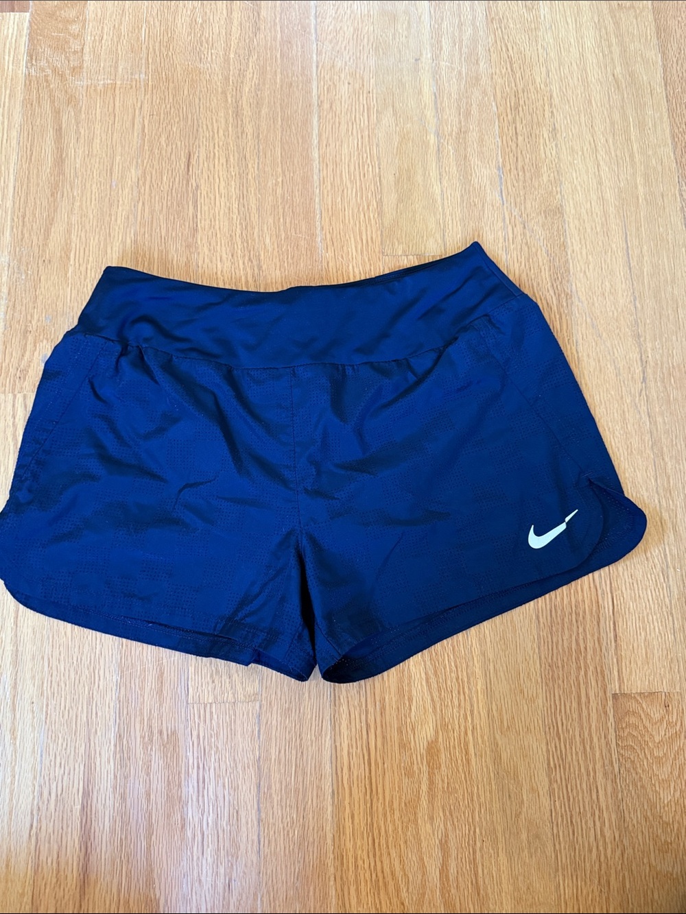 Nike Women's Navy Athletic Running Shorts with White Swoosh